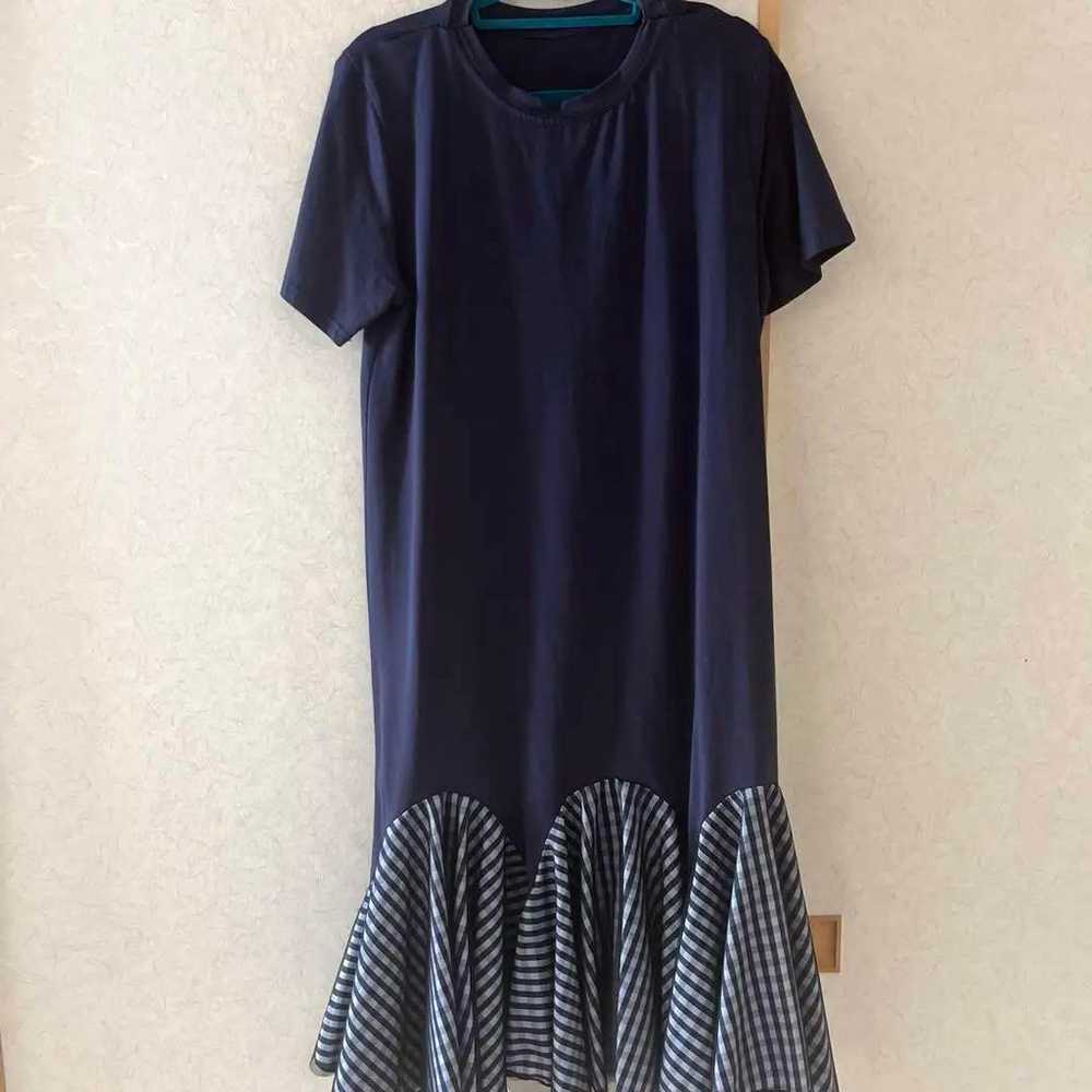 LOVELY Navy Frill-Trimmed Short Sleeve Dress - image 1