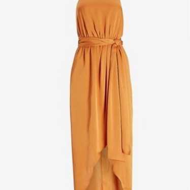 Express Satin Belted Hi-Lo Maxi Dress