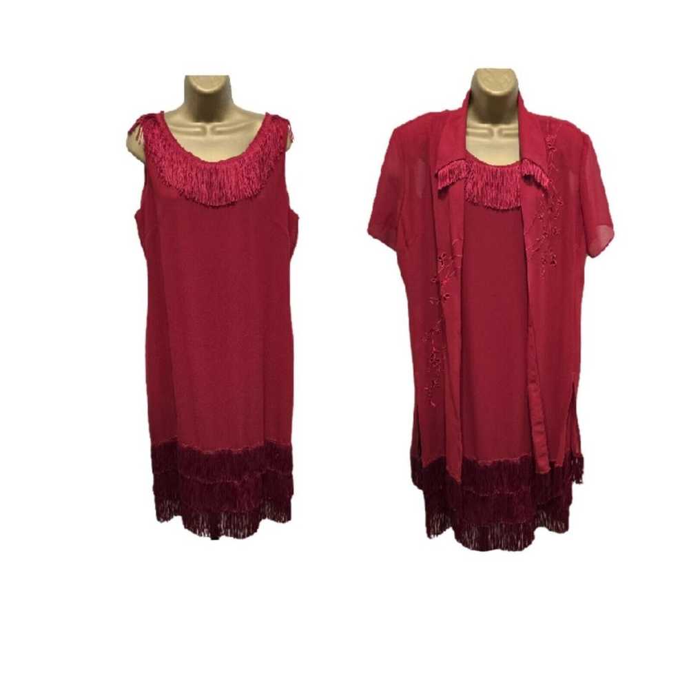 Vintage Studio C Fringe Dress Womens 12 Red Flapp… - image 1