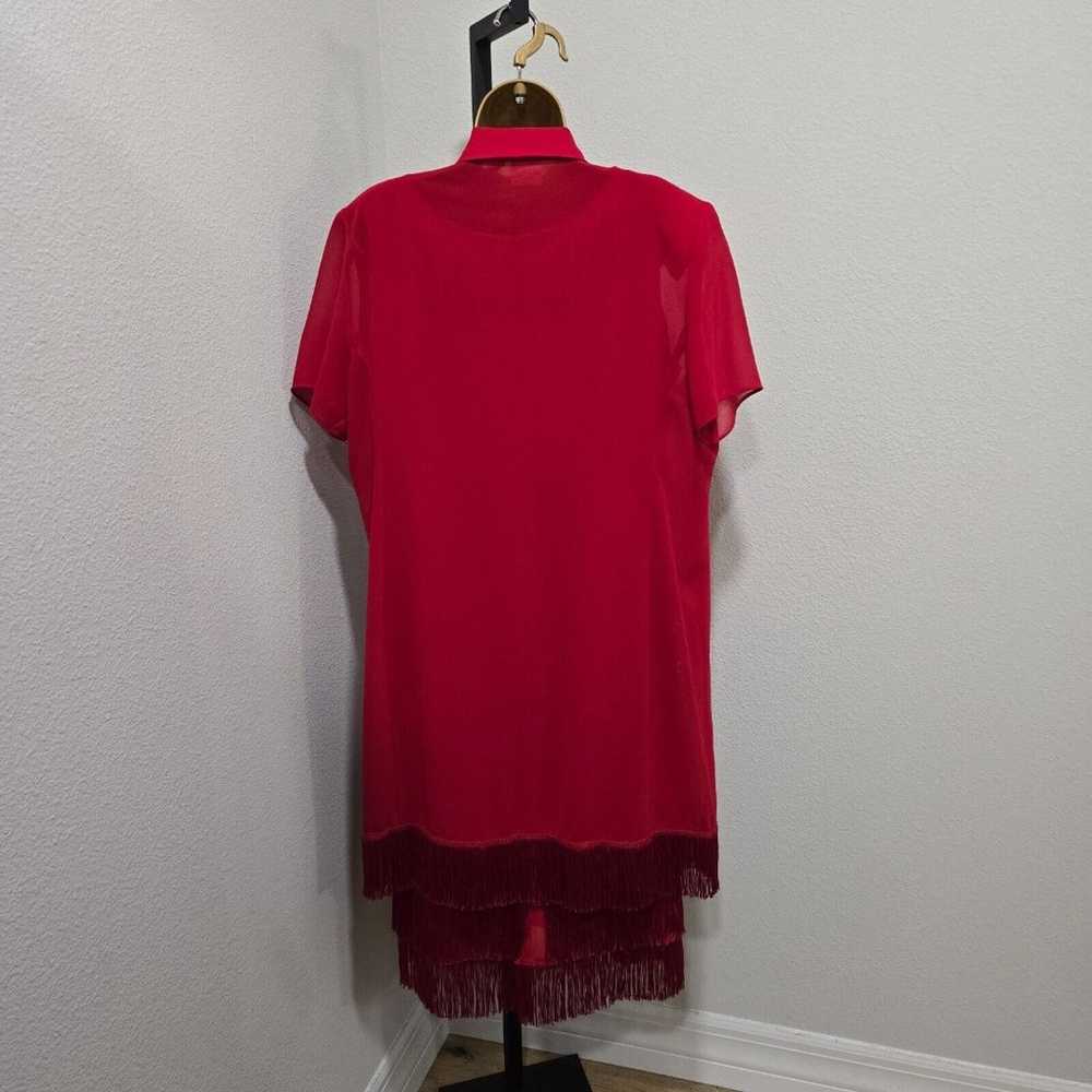 Vintage Studio C Fringe Dress Womens 12 Red Flapp… - image 5