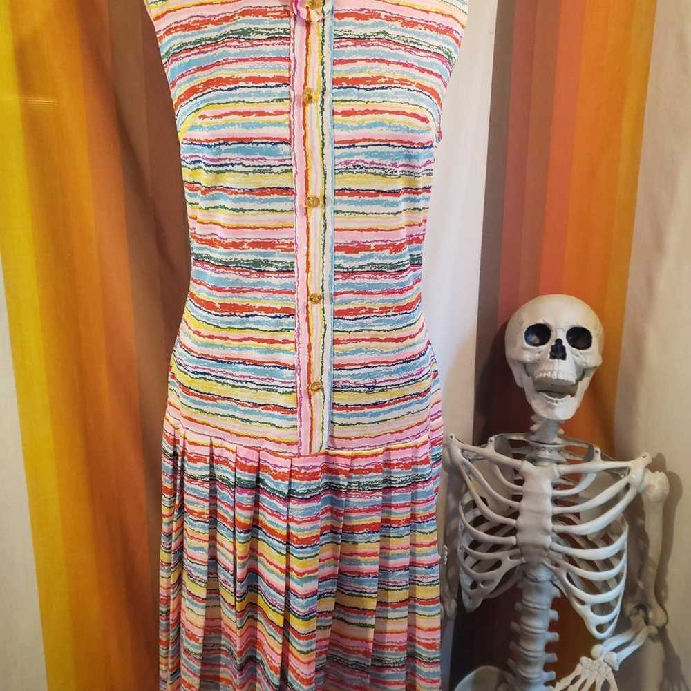 Vintage 60s 70s Rainbow Stripe Pleated Drop Waist… - image 4