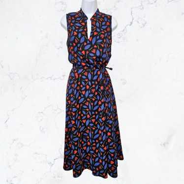 Anne Klein Black, Blue & Red Tulip Floral Sleevel… - image 1