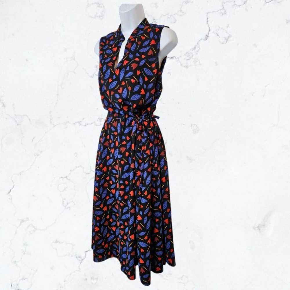 Anne Klein Black, Blue & Red Tulip Floral Sleevel… - image 2