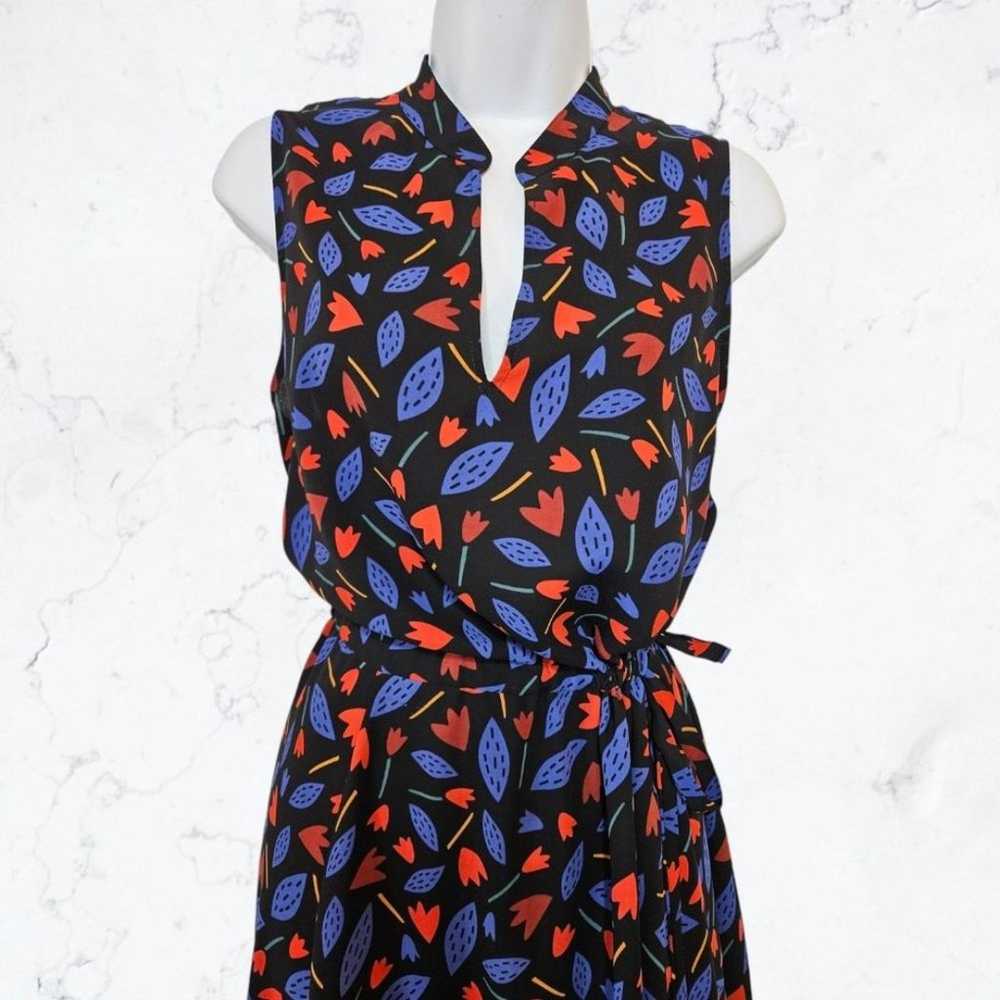 Anne Klein Black, Blue & Red Tulip Floral Sleevel… - image 3