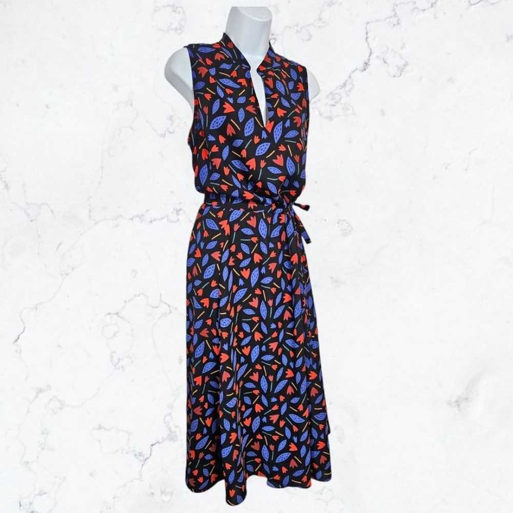 Anne Klein Black, Blue & Red Tulip Floral Sleevel… - image 4