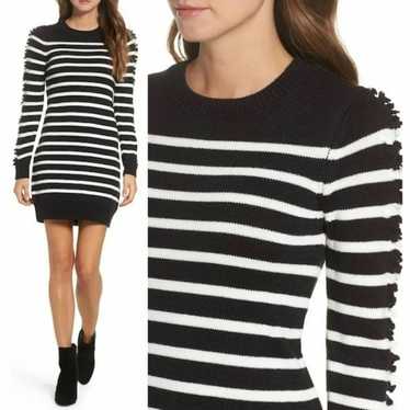 Eliza J Sweater Dress XL Black White Striped Long… - image 1