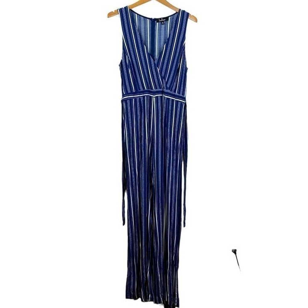 Lulus Jumpsuit XL Blue White Stripe Wide Leg Slee… - image 1