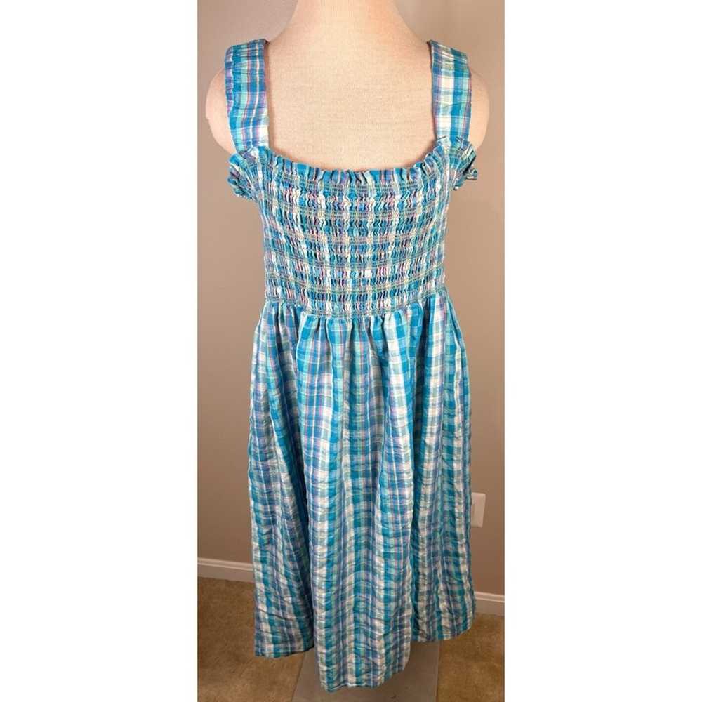 Nicholas Blue Plaid Smocked Apron Midi Dress Size… - image 2