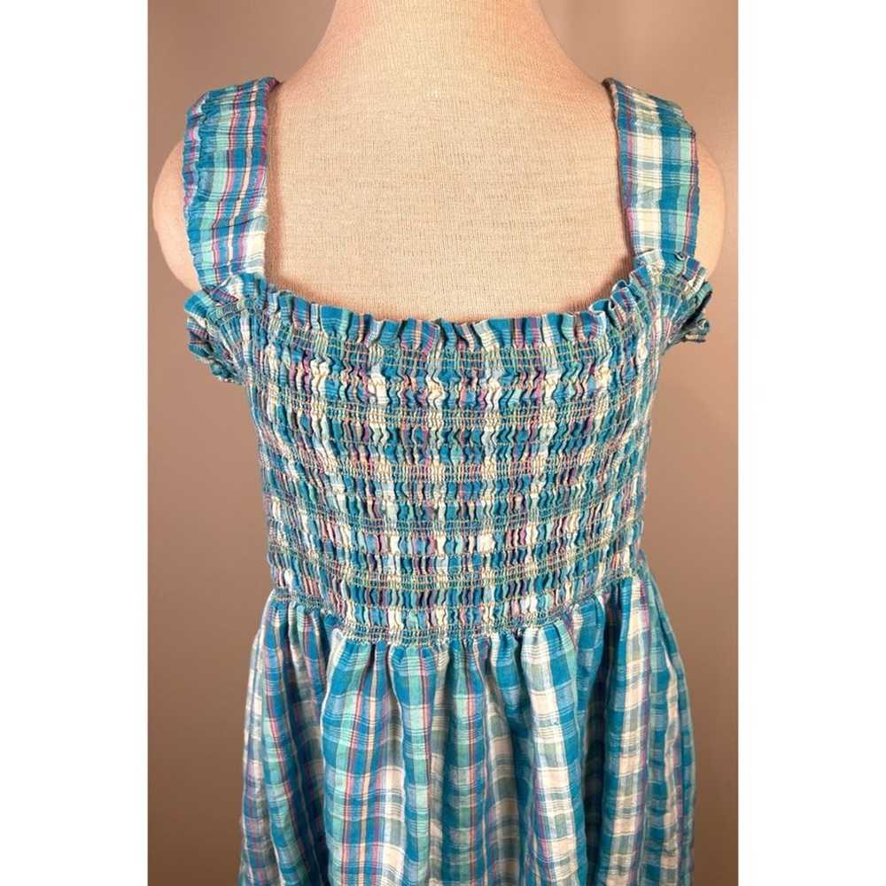 Nicholas Blue Plaid Smocked Apron Midi Dress Size… - image 3