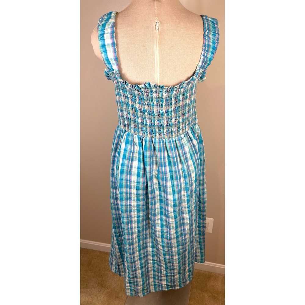 Nicholas Blue Plaid Smocked Apron Midi Dress Size… - image 5