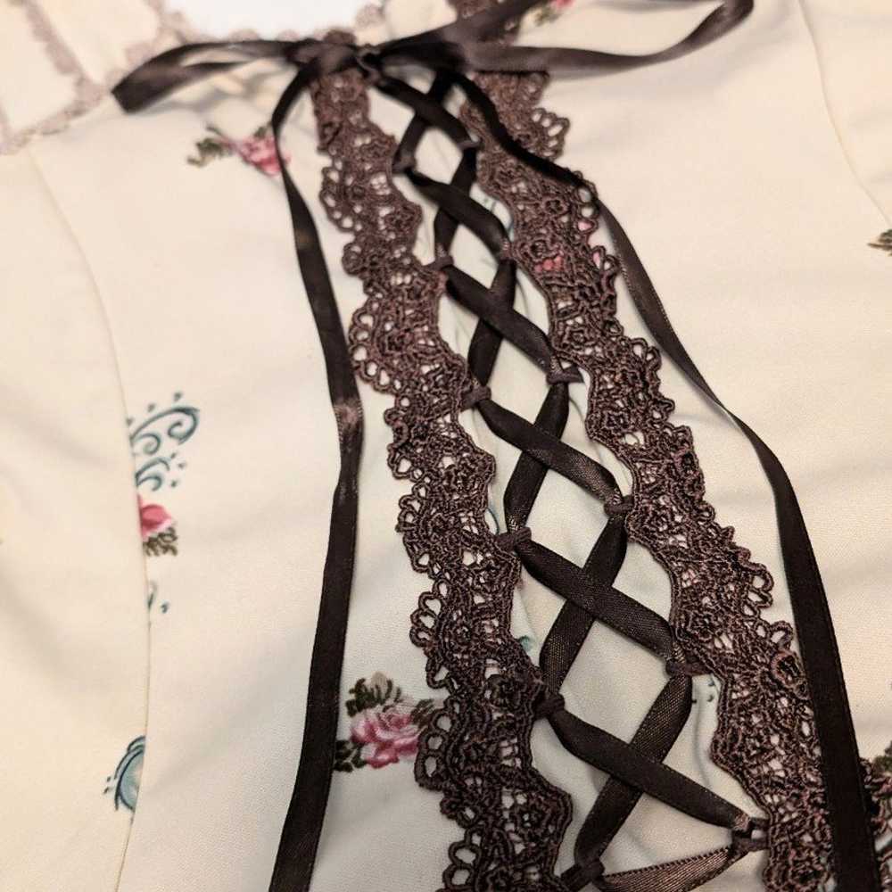 Axes Femme cream pink floral print corset lace up… - image 12