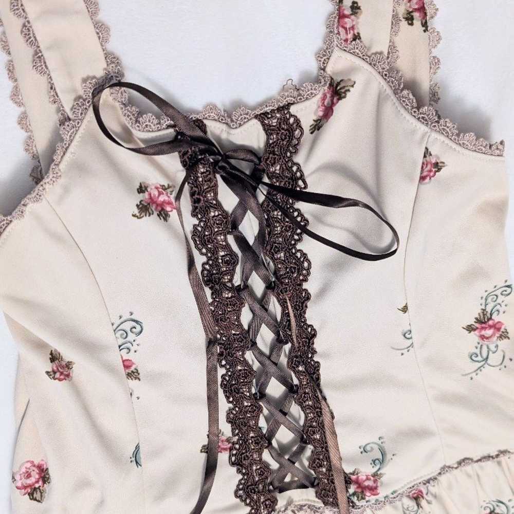 Axes Femme cream pink floral print corset lace up… - image 8