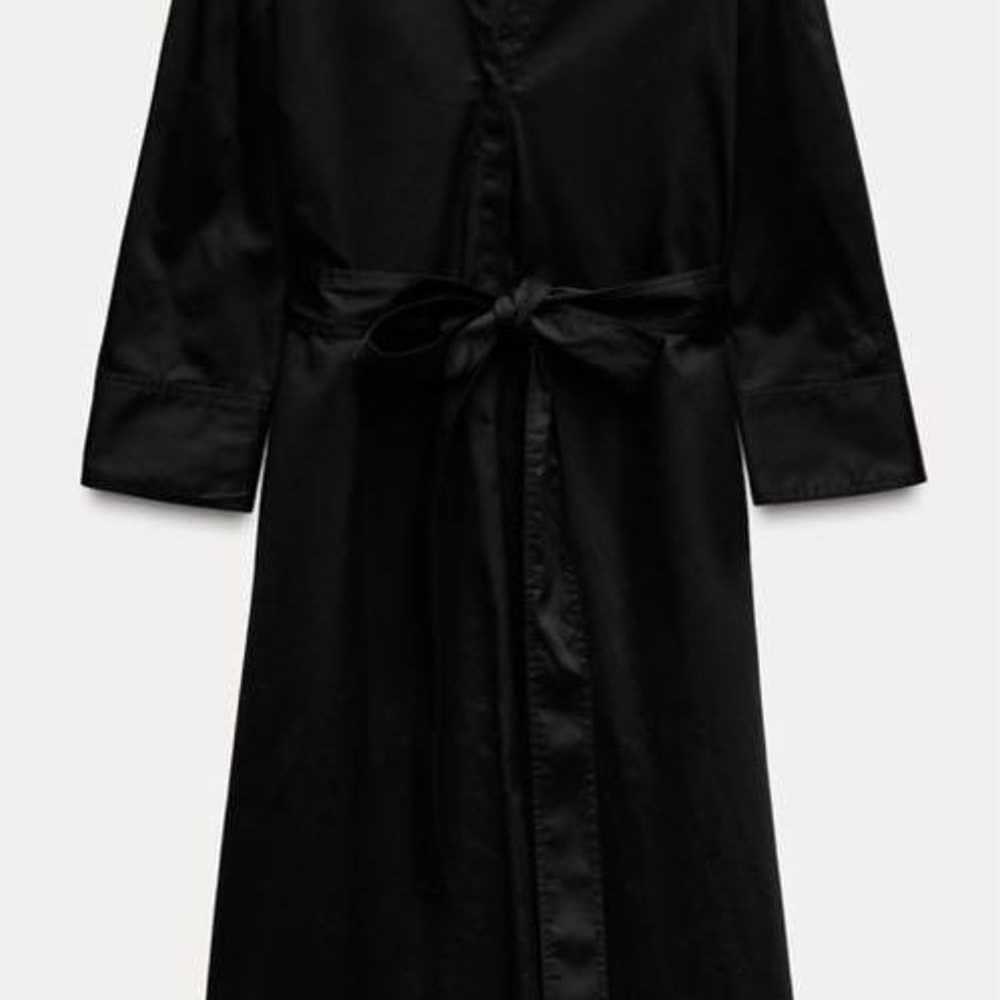 Black long-sleeve shirt dress - image 2