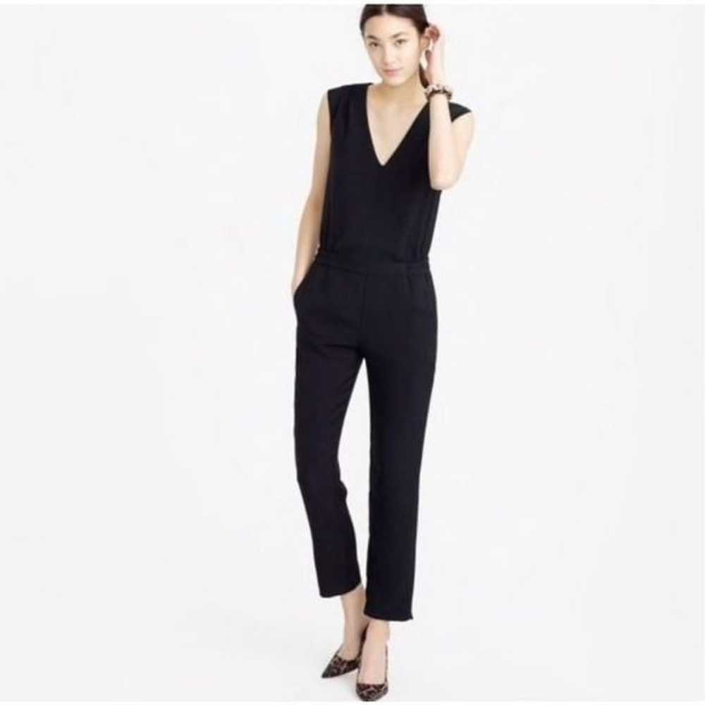 J. Crew Drapey Oxford Crepe V-neck Jumpsuit Black… - image 1