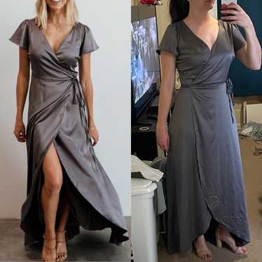 Baltic Born Krystal Charcoal Satin Wrap Dress