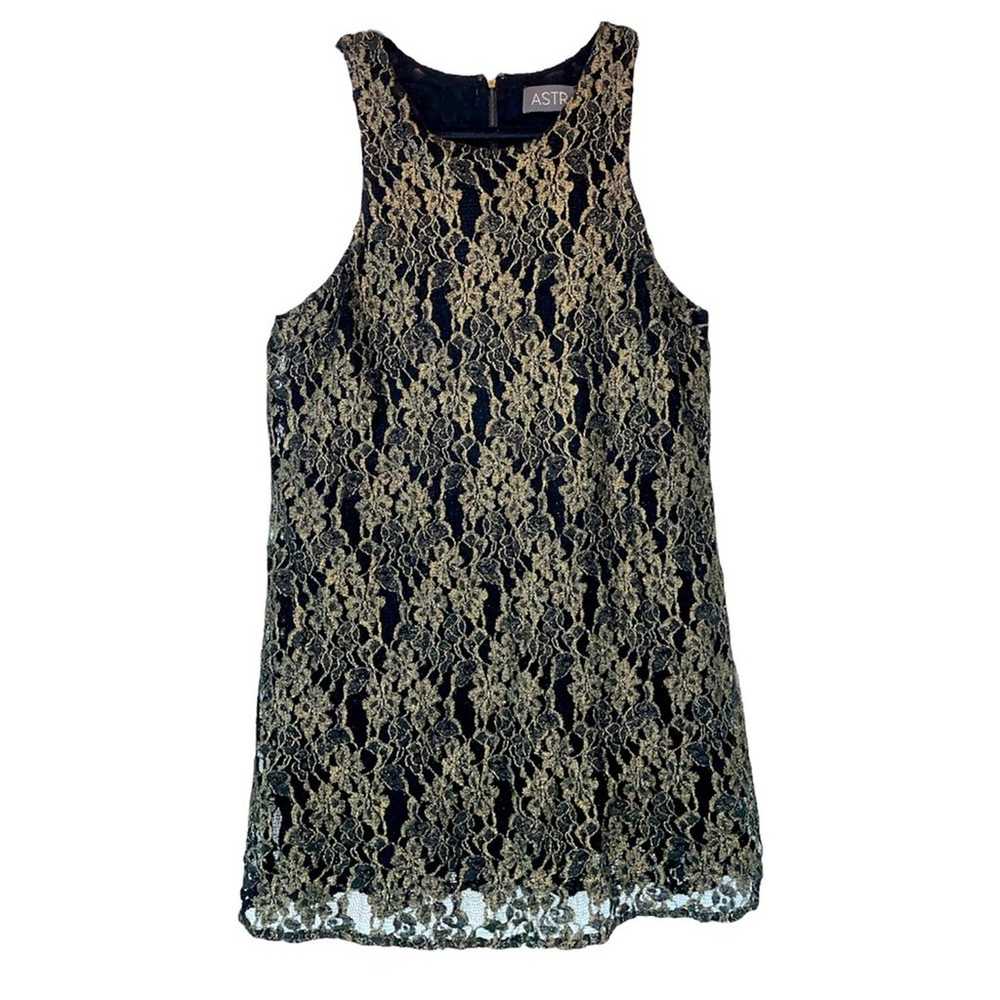 Astr Black Metallic Floral Lace Mini Dress size M… - image 2