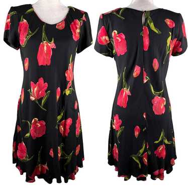 Vintage Hampton Dress Co Dress 8 Midi Black Red T… - image 1