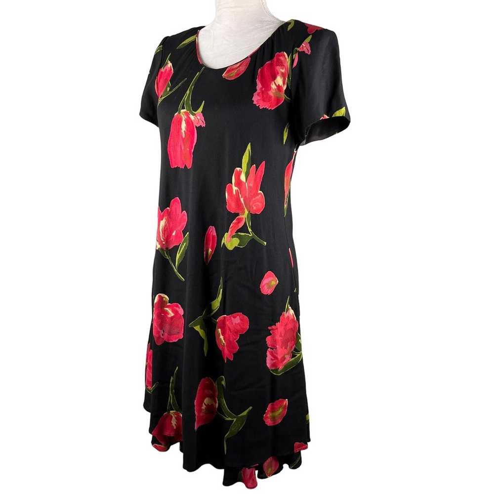 Vintage Hampton Dress Co Dress 8 Midi Black Red T… - image 3