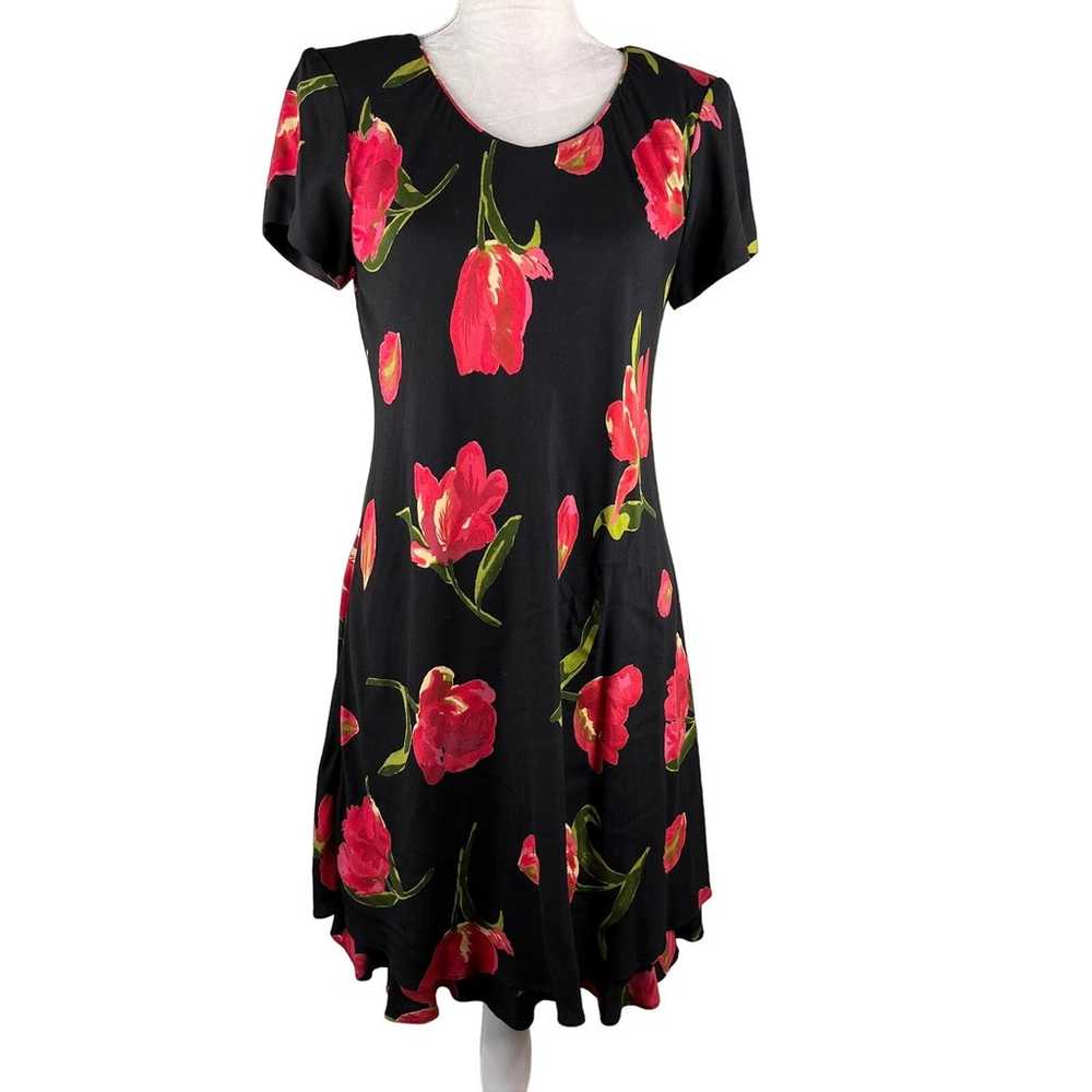 Vintage Hampton Dress Co Dress 8 Midi Black Red T… - image 5