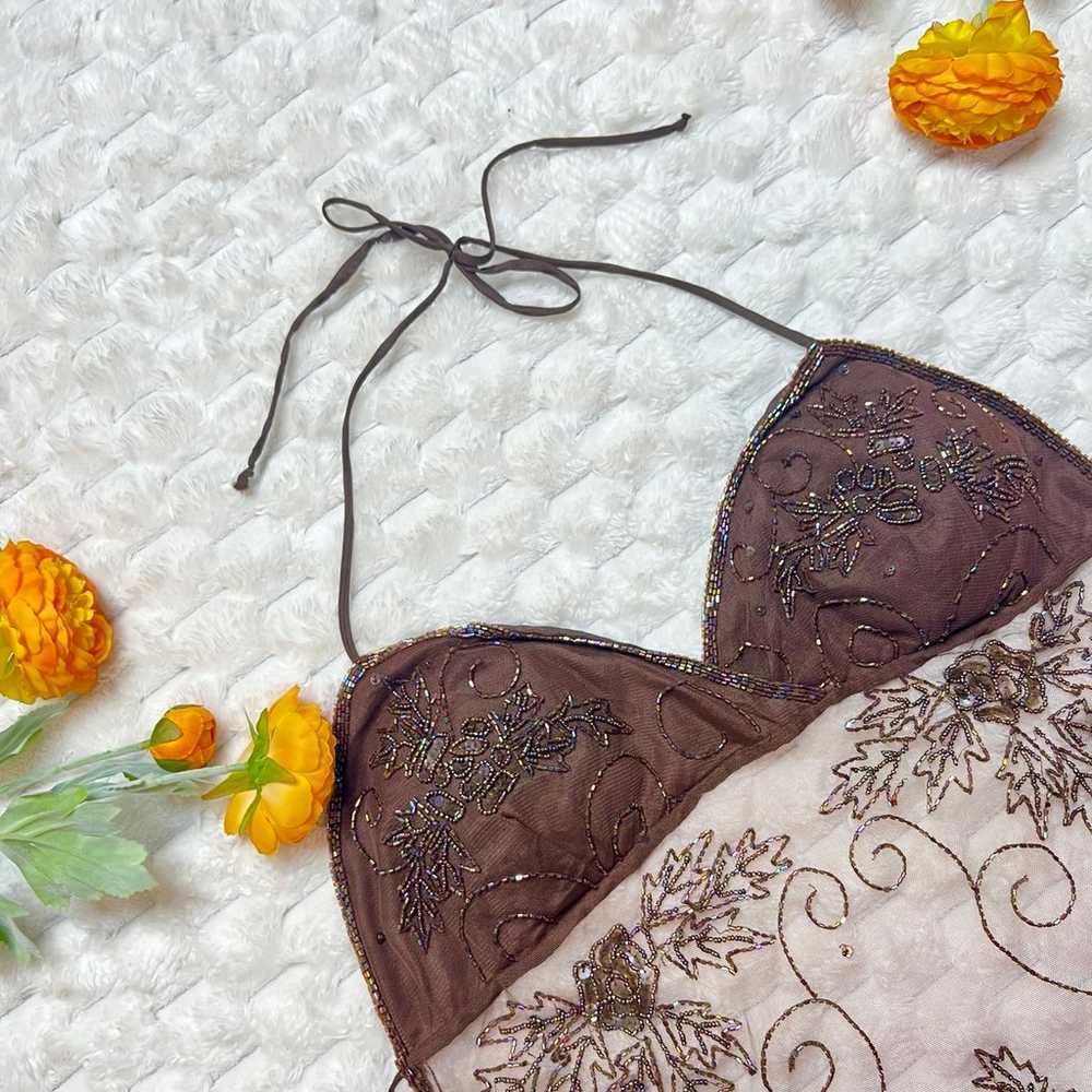 Y2K Vintage Brown Floral Beaded Halter Top - image 3