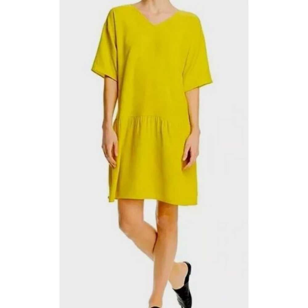 EILEEN FISHER Drop Waist Yellow Dress V Neck Shor… - image 1