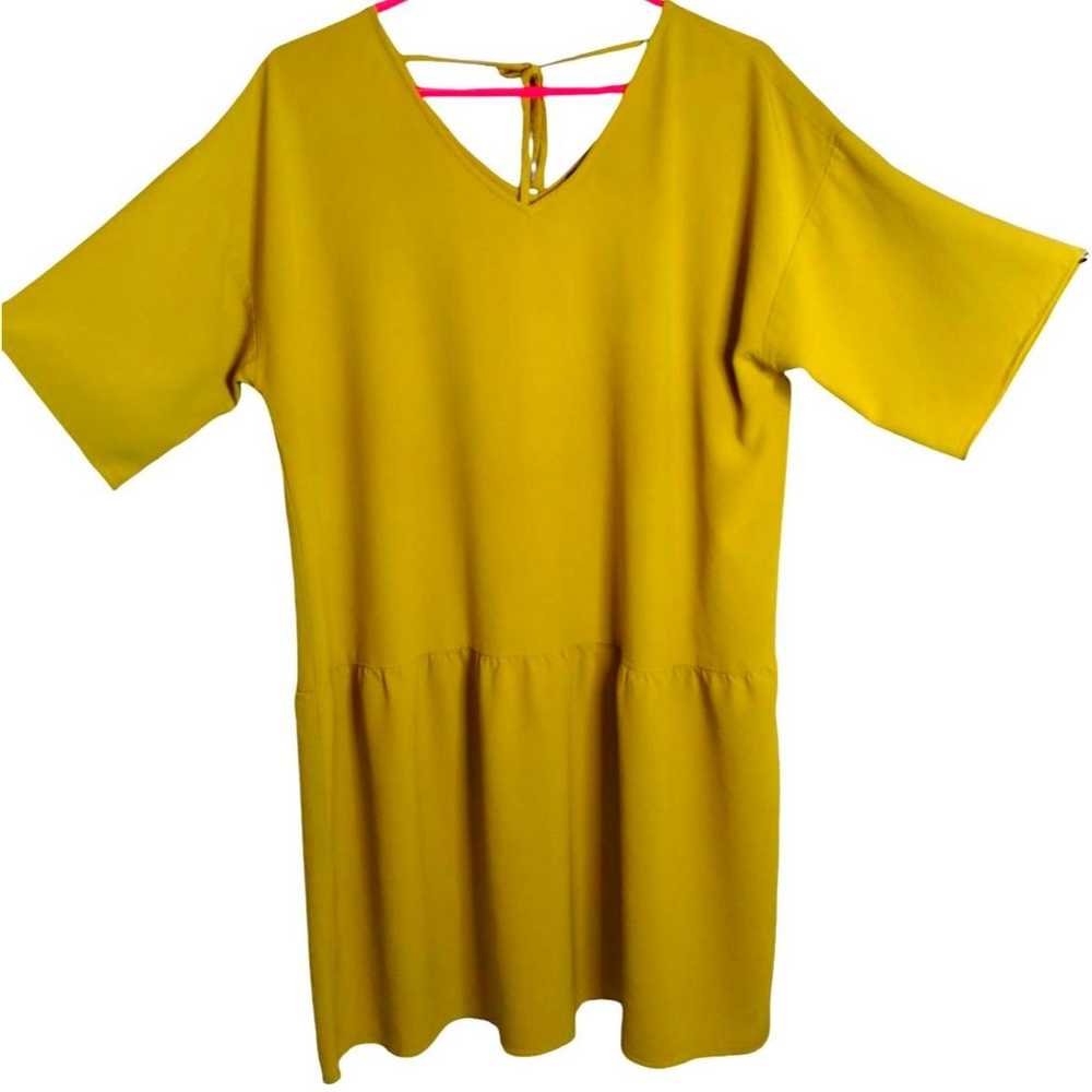 EILEEN FISHER Drop Waist Yellow Dress V Neck Shor… - image 3