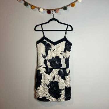 Club Monaco cream and black floral silk mini dress