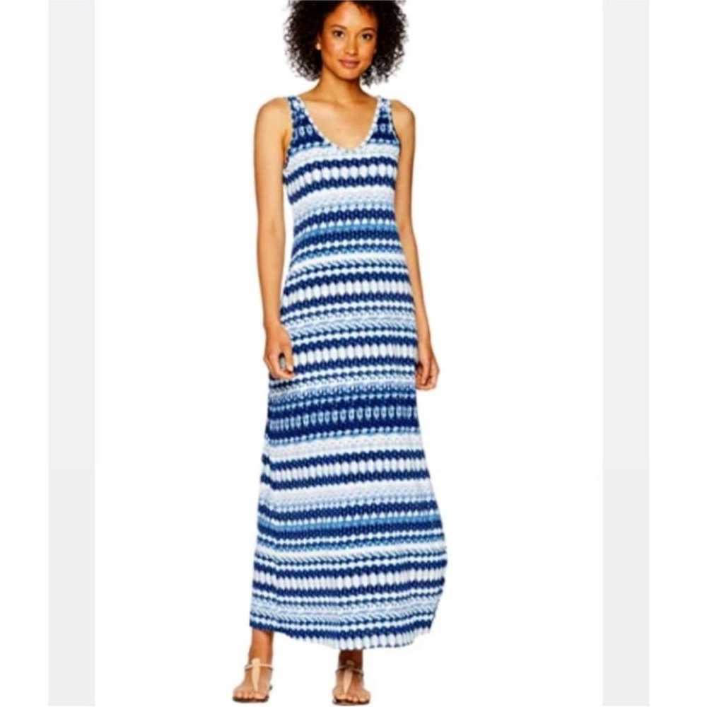 Karen Kane Catalina Slit Maxi Dress Blue Ikat Leg… - image 12