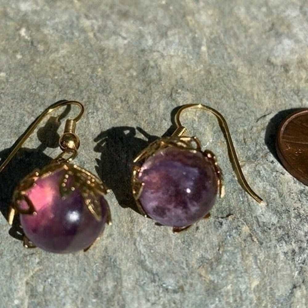 Fluorite Sphere Earrings Vintage Purple Crystal B… - image 2