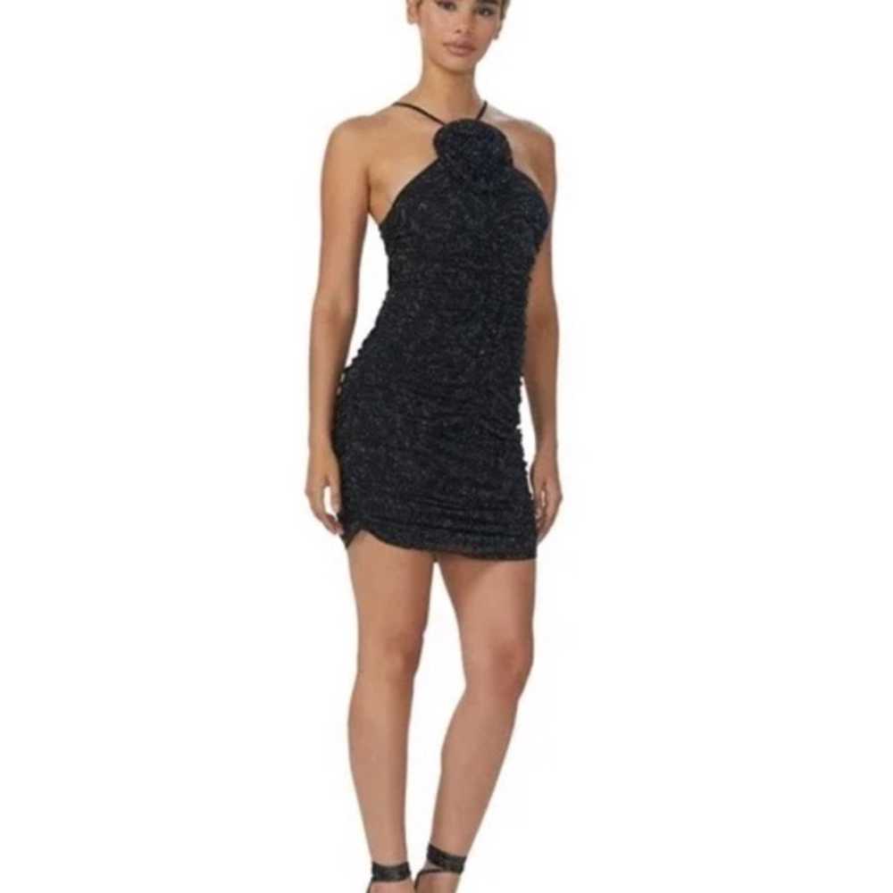 AFRM Mila Rhinestone Rose Mini Dress in Black Noi… - image 2