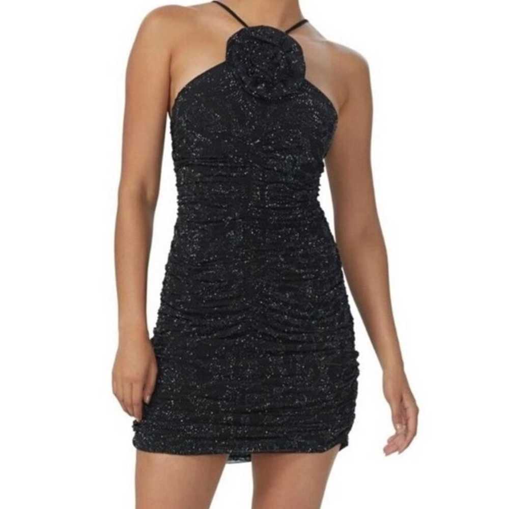 AFRM Mila Rhinestone Rose Mini Dress in Black Noi… - image 3