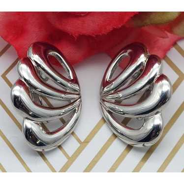 Vintage Silver Tone Napier Swirl Statement Clip O… - image 1