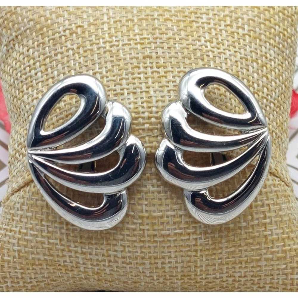 Vintage Silver Tone Napier Swirl Statement Clip O… - image 3