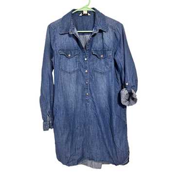 WHBM Denim Roll Tab Sleeve Button Up Dress Size 6 