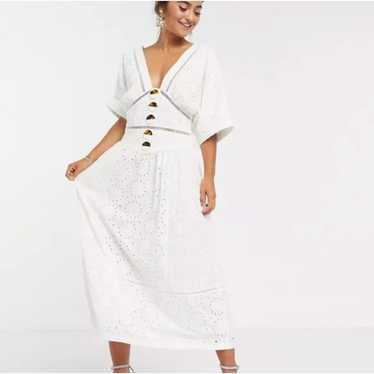 ASOS Broderie White Button Through Eyelet Midi Dre