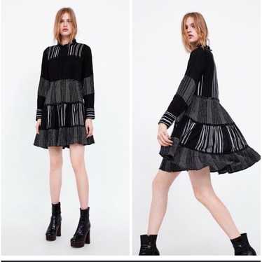 Zara Mini Dress Gauzy Ruffled Ruffled Long Sleeve 