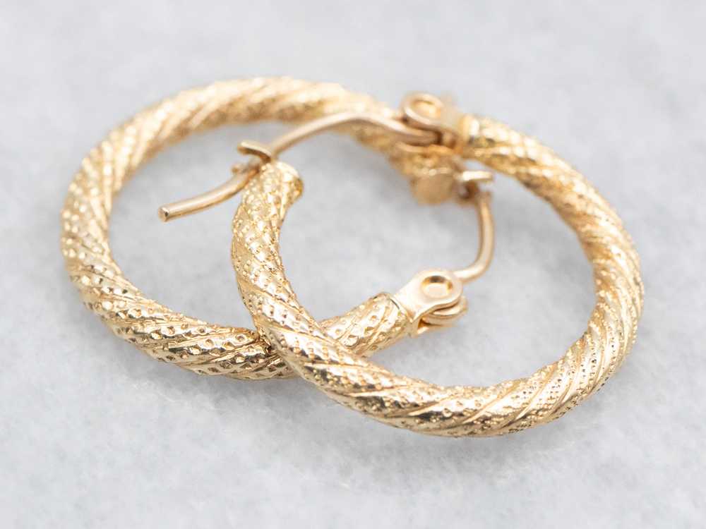 Yellow Gold Textured Hoop Earrings - image 2