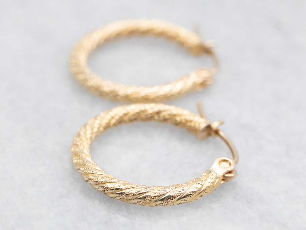 Yellow Gold Textured Hoop Earrings - image 3