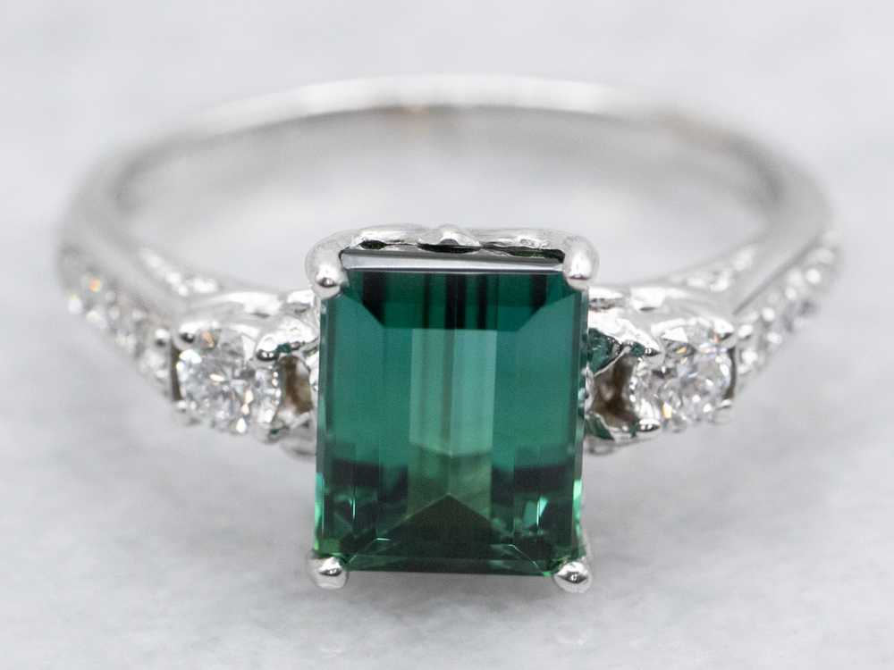 Modern Green Tourmaline and Diamond Ring - image 1