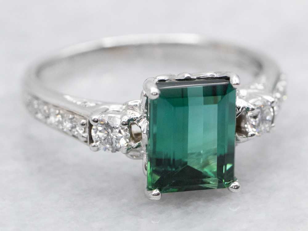 Modern Green Tourmaline and Diamond Ring - image 2