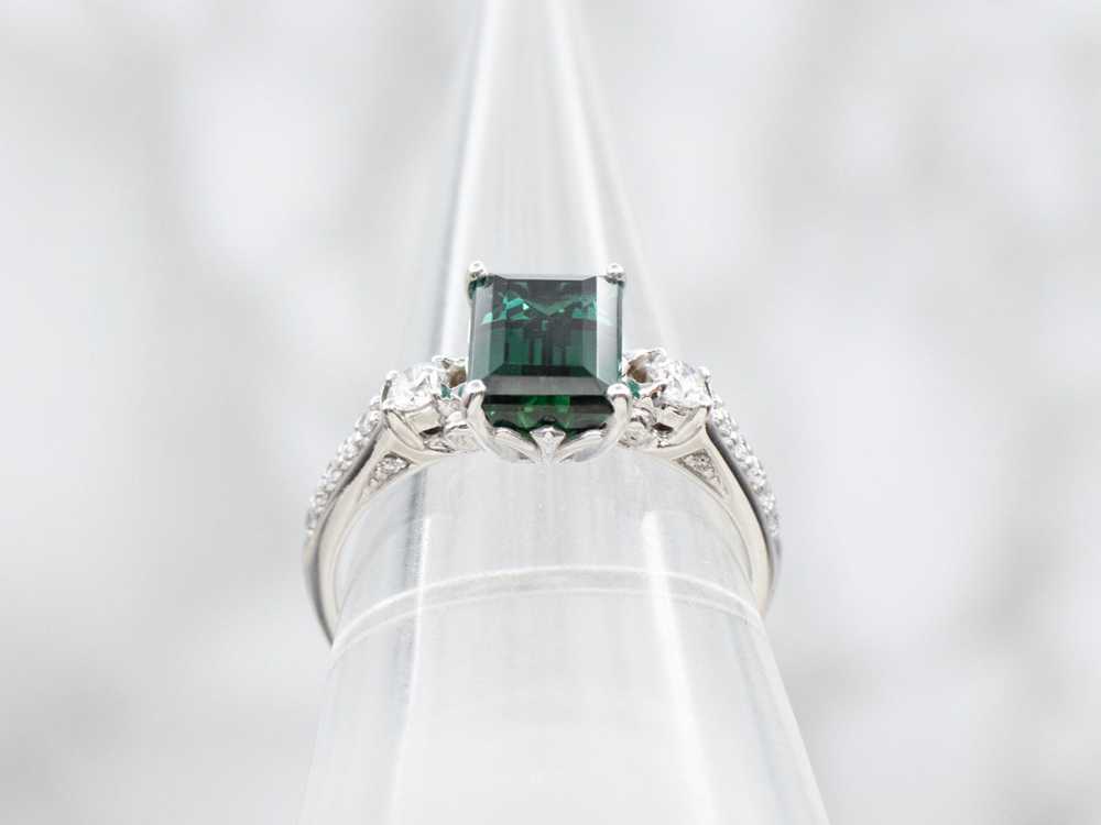 Modern Green Tourmaline and Diamond Ring - image 3