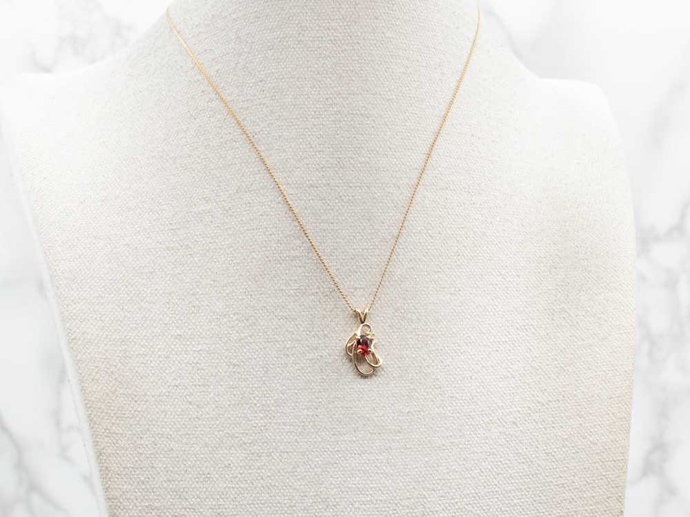 Scrolling Gold Garnet and Diamond Pendant - image 3