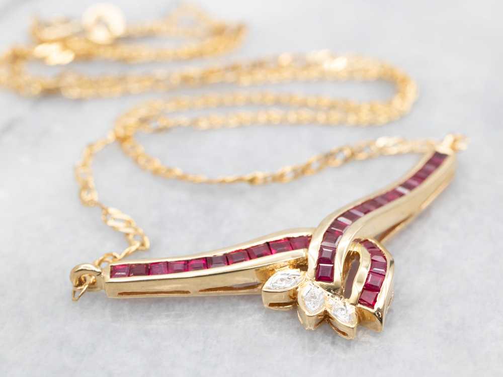 Square Cut Ruby and Diamond Necklace - image 3