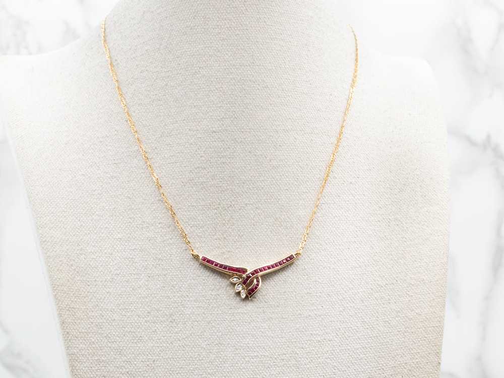 Square Cut Ruby and Diamond Necklace - image 4