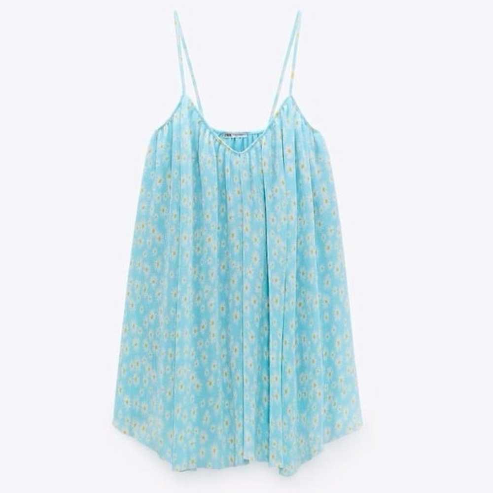 Zara Women’s Mini Swing Mini Dress Medium Blue Di… - image 3