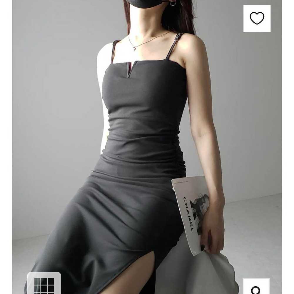 Backstrap Side Shirring Slit Long Camisole Dress - image 3