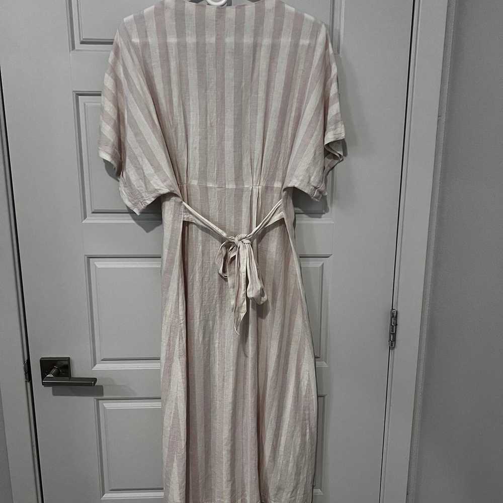 Chelsea28 | Ivory and pink striped midi linen dre… - image 4