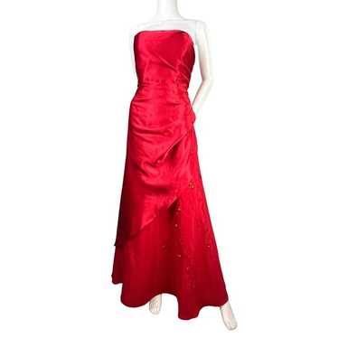 Formal gown, Strapless, Ruched Red Beaded Accents,