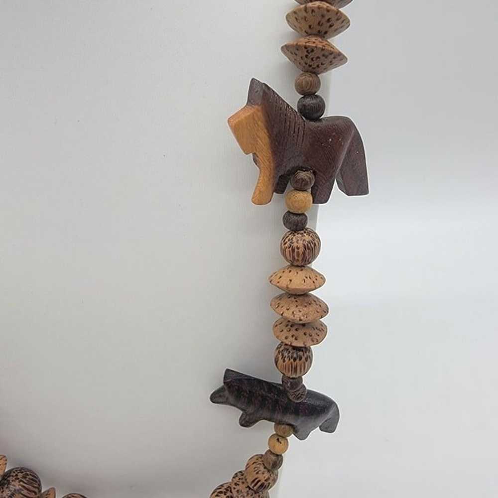 Vintage Hand Carved African Safari Wood Necklace … - image 2