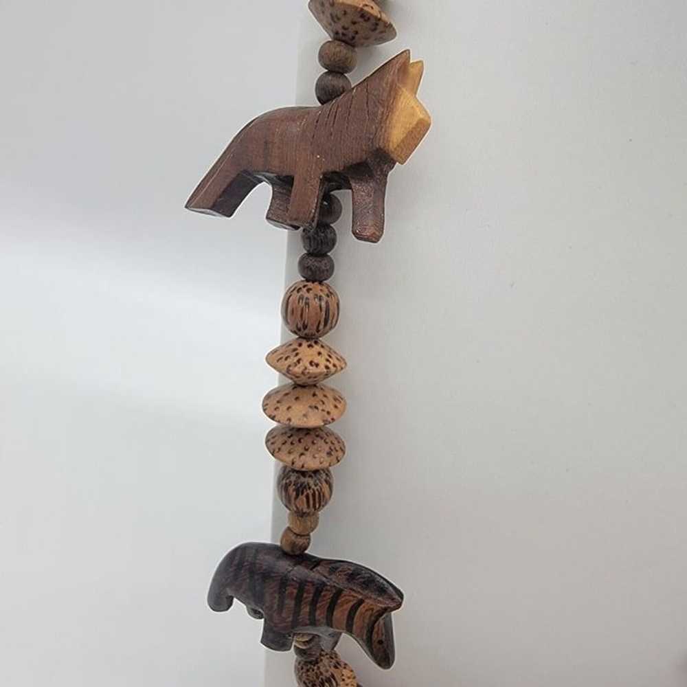 Vintage Hand Carved African Safari Wood Necklace … - image 3